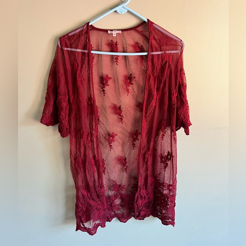 Pink Peony Red Lace Cardigan